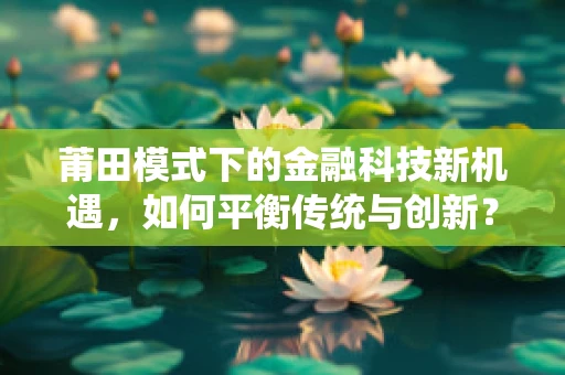 莆田模式下的金融科技新机遇，如何平衡传统与创新？